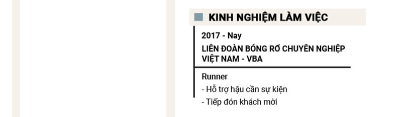 Phần kinh nghiệm làm việc trong CV Tổ chức sự kiện