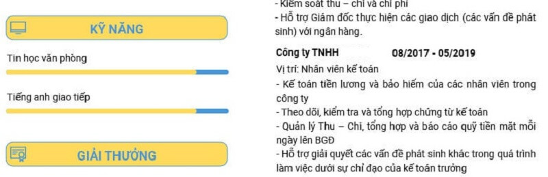 Phần kỹ năng trong CV xin việc Kế toán