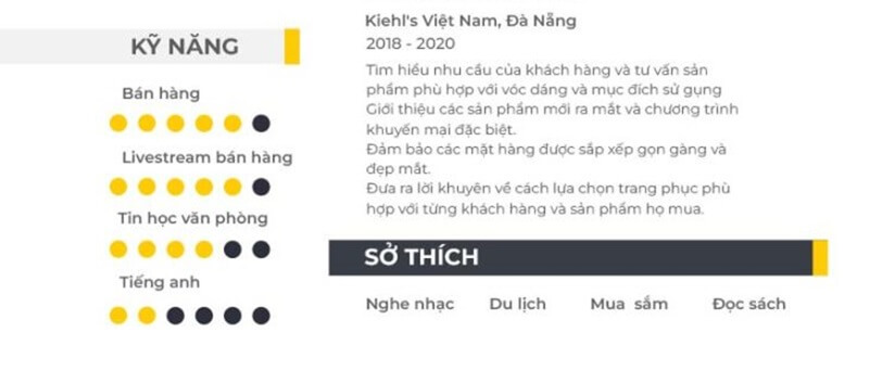 Phần kỹ năng trong mẫu CV cho nhân viên bán hàng
