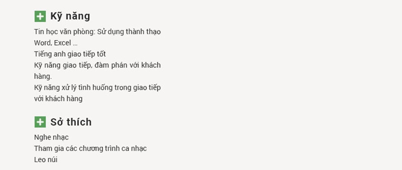 Mục kỹ năng trong CV chăm sóc khách hàng