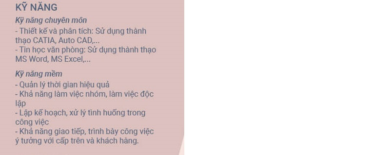 Phần kỹ năng trong CV cơ khí chế tạo