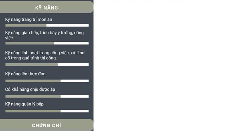 Phần kỹ năng trong CV xin việc ngành ẩm thực