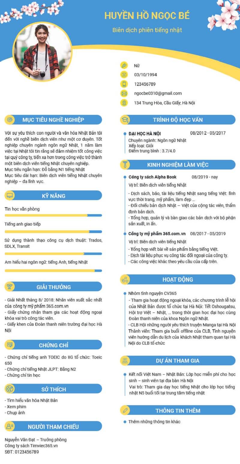 Bố cục CV biên phiên dịch