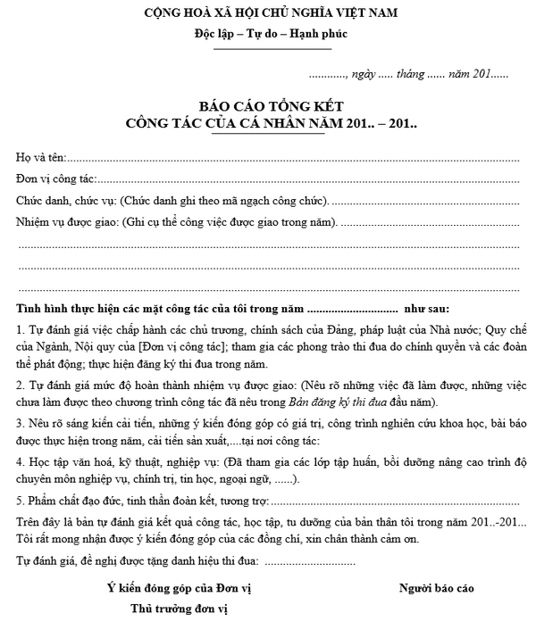 Mẫu báo cáo công việc cuối năm