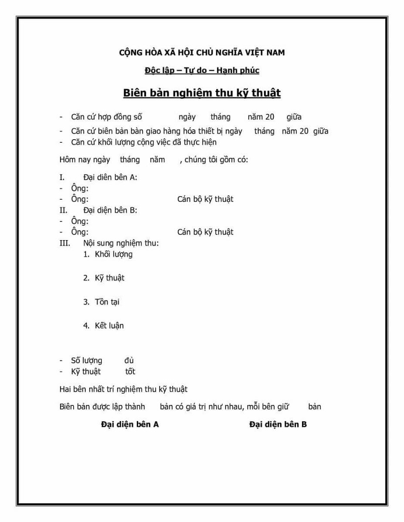 Khái niệm mẫu biên bản nghiệm thu là gì?