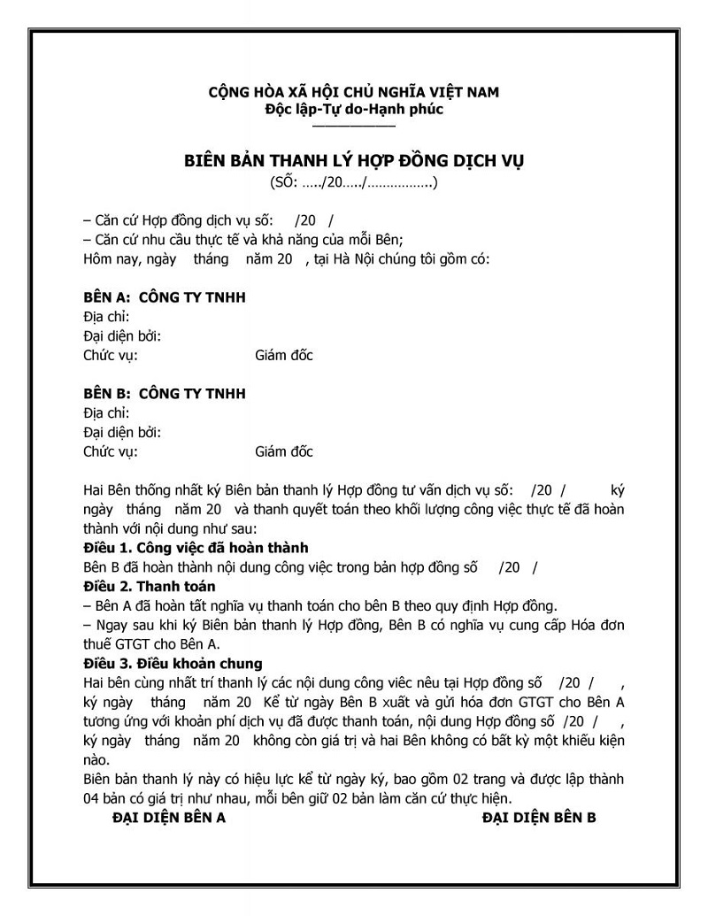 Nội dung của biên bản thanh lý hợp đồng