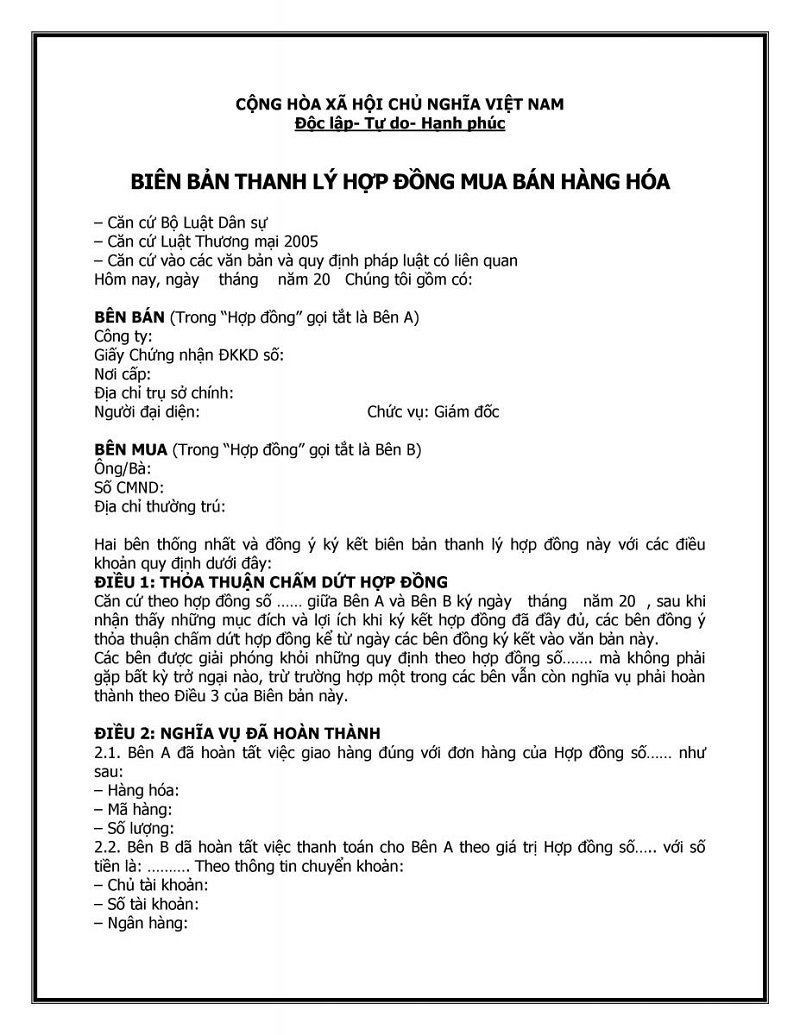 Một số lưu ý khi viết biên bản thanh lý hợp đồng