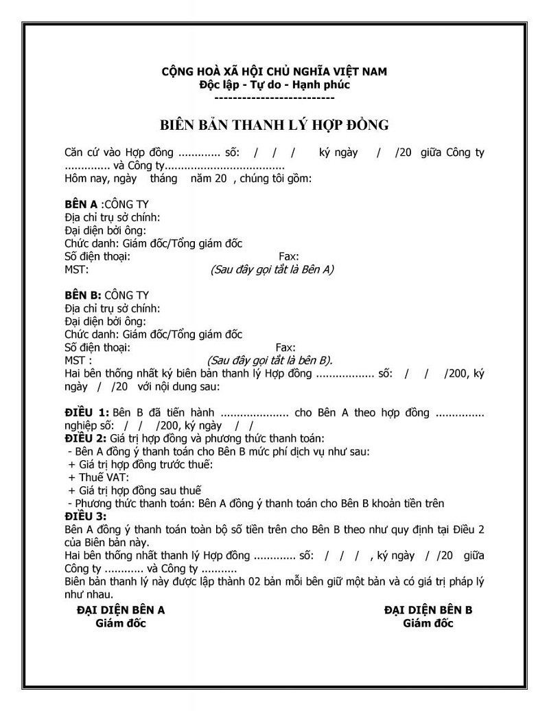 Địa chỉ tải về mẫu biên bản thanh lý hợp đồng