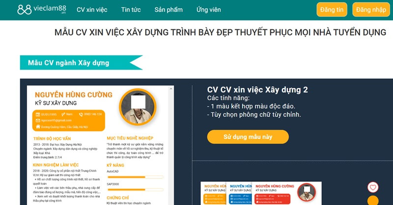 Tìm kiếm các mẫu thiết kế CV xây dựng chất lượng với Topcvai