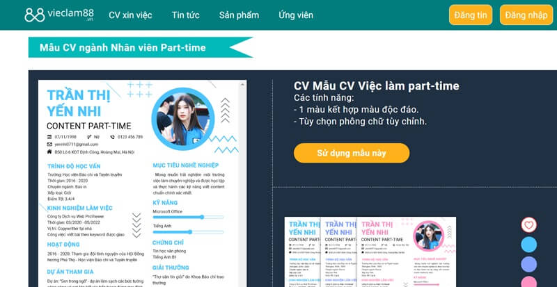 Tìm kiếm mẫu CV xin việc Part-time với Topcvai