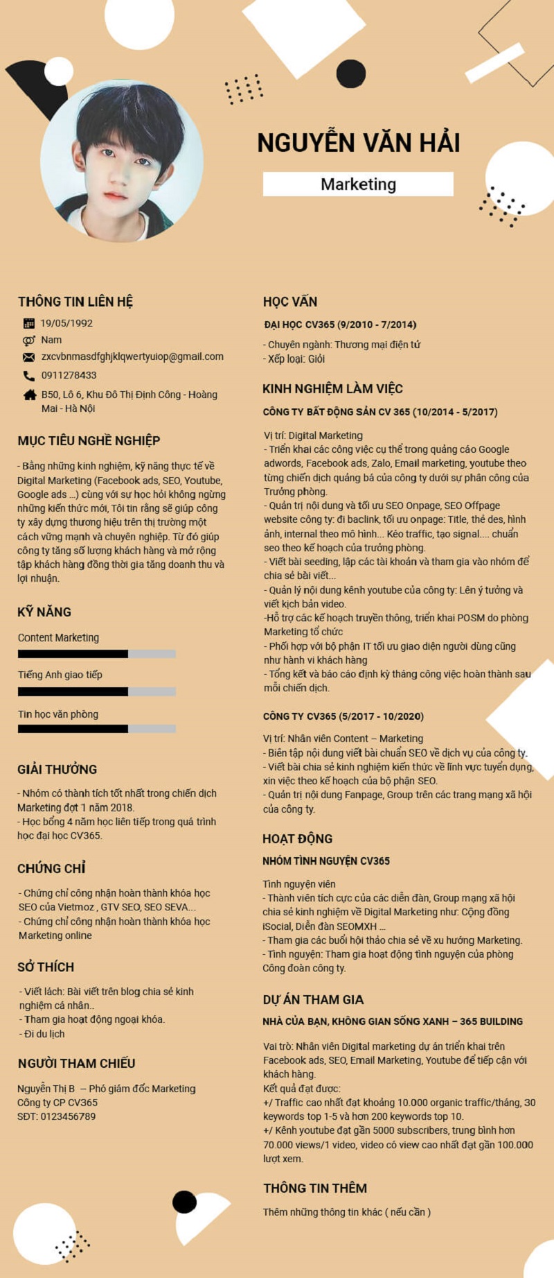 Mẫu CV xin việc bộ phận marketing trong rạp chiếu phim