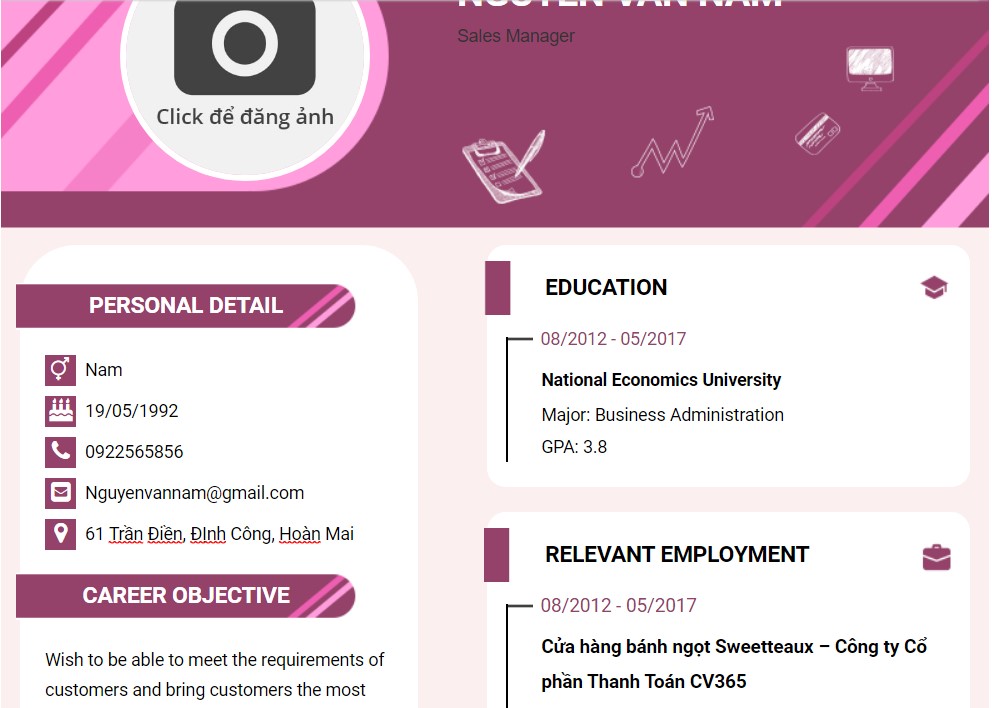 Tạo CV tiếng Anh cho Sales