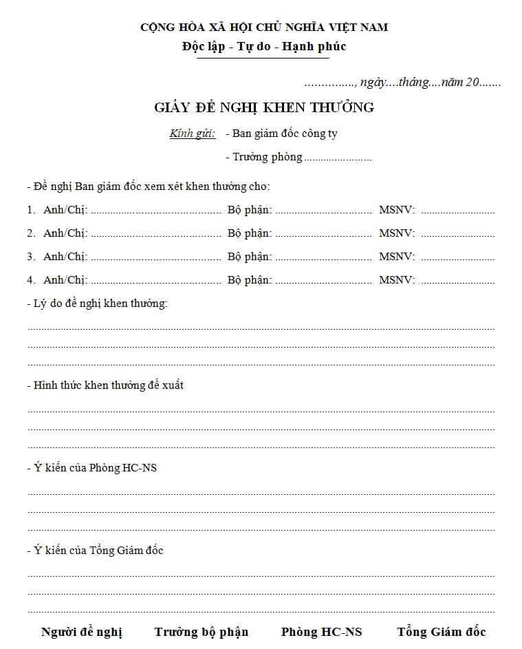  Hướng dẫn viết giấy đề nghị khen thưởng trong doanh nghiệp 