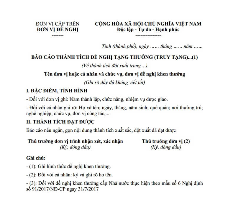  Hướng dẫn viết giấy đề nghị khen thưởng đột xuất 