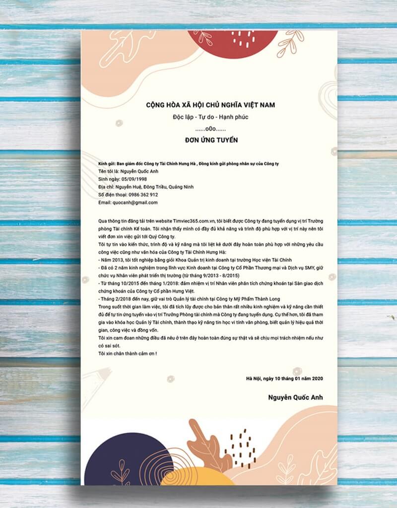 Đơn xin việc chuẩn chỉ