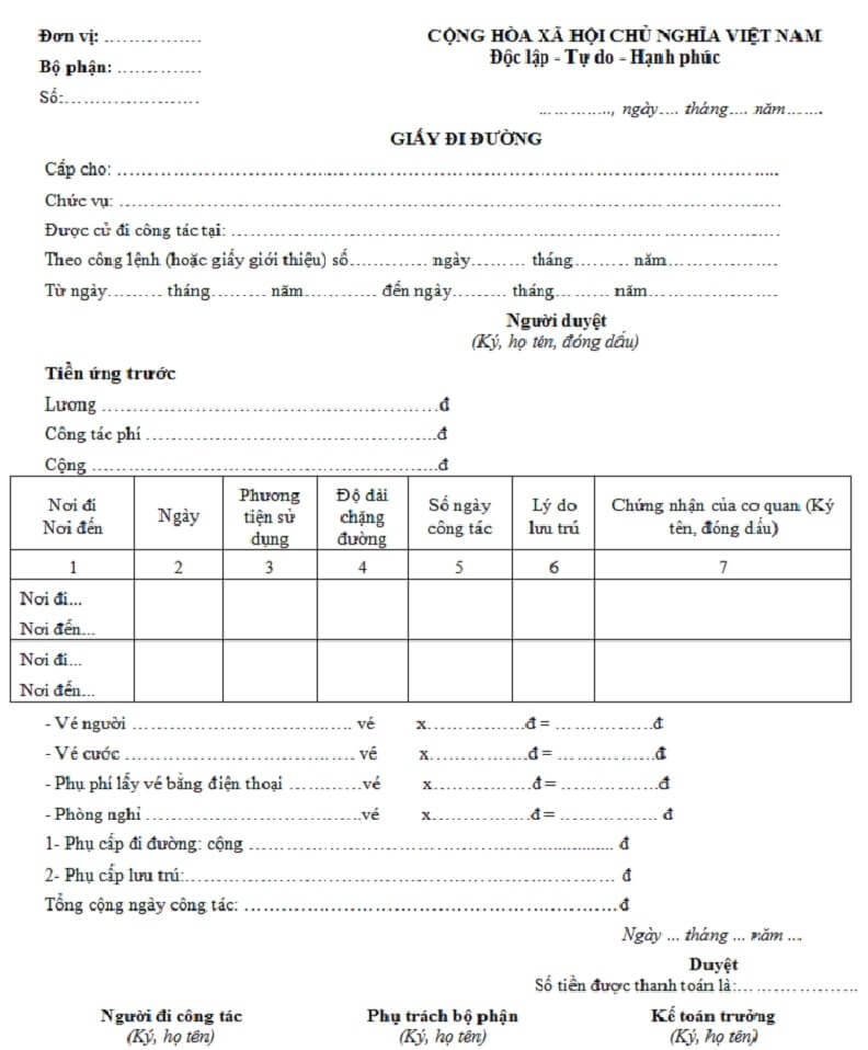 Mẫu giấy đi đường theo thông tư 107
