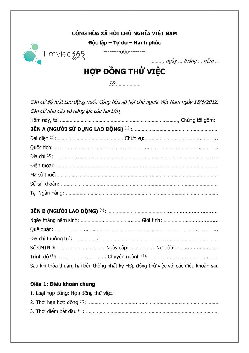Mẫu hợp đồng thử việc năm 2020 - Tải và Download