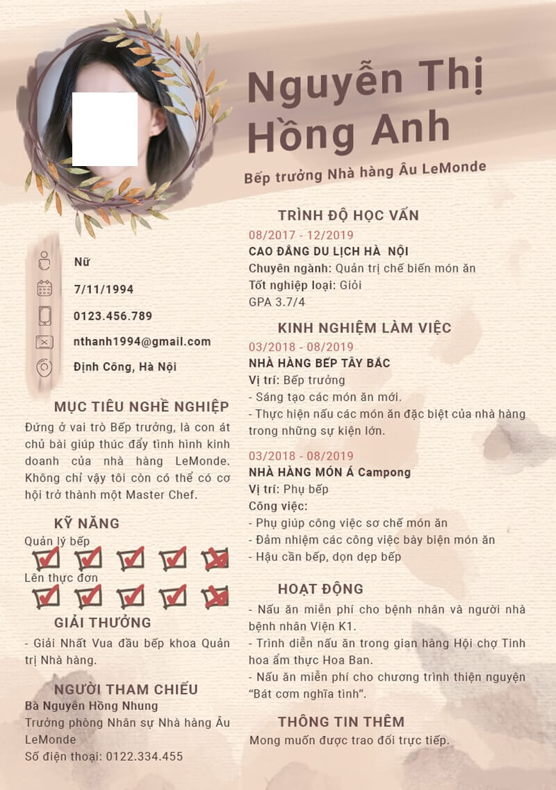 Màu sắc của CV xin việc ngành ẩm thực