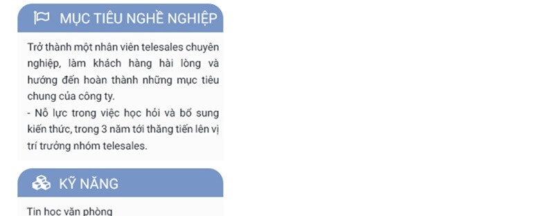 Phần mục tiêu nghề nghiệp trong CV xin việc Telesales