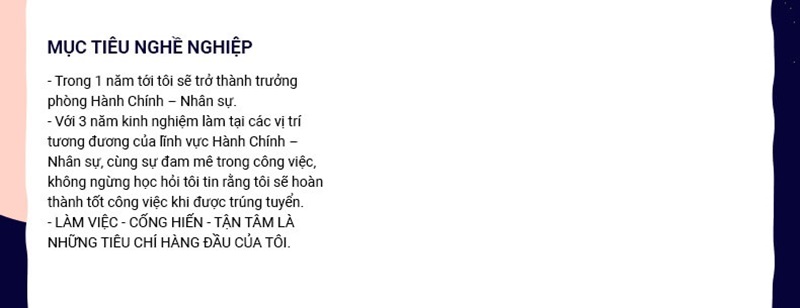 Phần mục tiêu nghề nghiệp trong CV xin việc hành chính nhân sự
