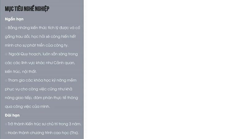 Cách biên soạn phần mục tiêu nghề nghiệp trong CV Kiến trúc