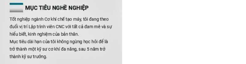 Phần mục tiêu nghề nghiệp trong CV cơ khí chế tạo