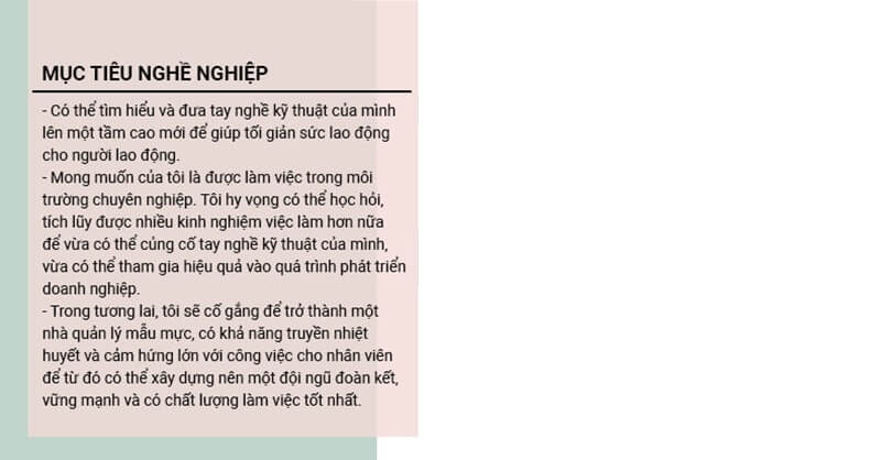 Phần mục tiêu nghề nghiệp trong CV khu chế xuất khu công nghiệp