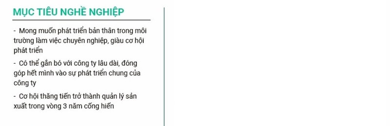 Phần mục tiêu nghề nghiệp trong CV vận hành sản xuất