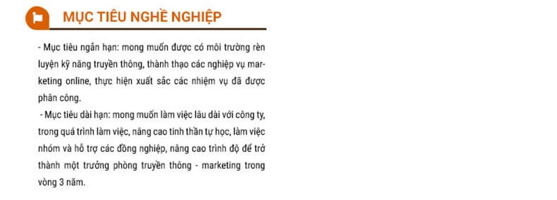 Phần mục tiêu nghề nghiệp trong CV xin việc truyền thông