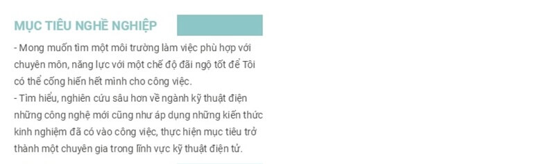 Phần mục tiêu nghề nghiệp trong CV điện - điện tử