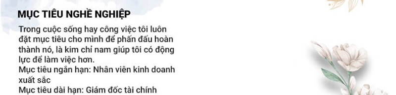 Phần mục tiêu nghề nghiệp trong mẫu CV quản trị kinh doanh
