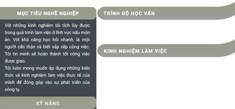 Phần mục tiêu nghề nghiệp trong CV xin việc ngành ẩm thực