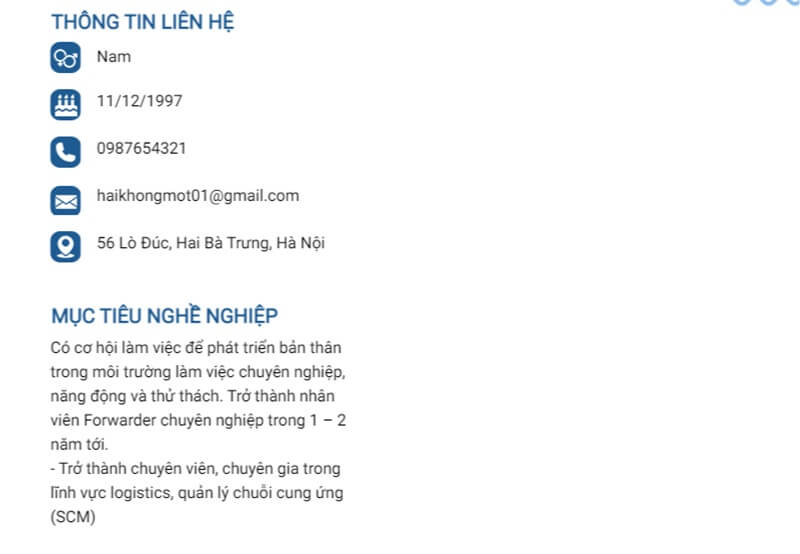 Phần mục tiêu nghề nghiệp trong mẫu CV Logistic