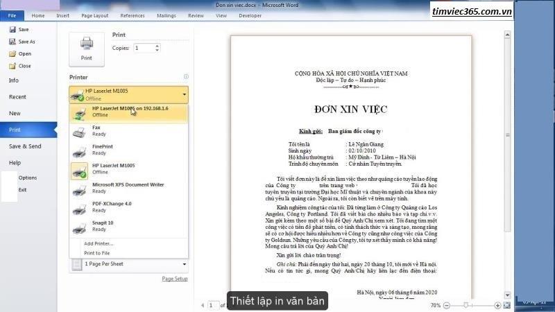 Nội dung đơn xin việc đánh máy