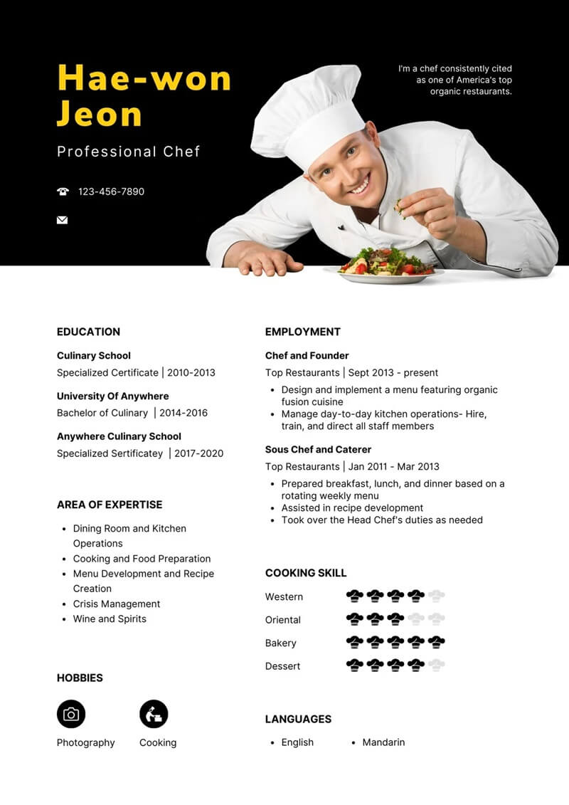 Phong cách thiết kế CV xin việc nấu ăn