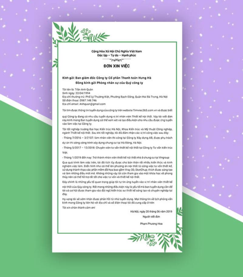 Trình bày đúng chuẩn bố cục đơn xin việc