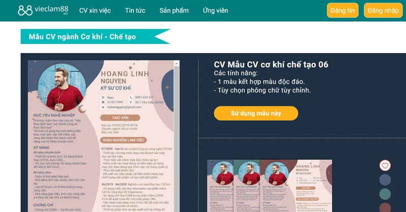 Tạo CV xin việc cơ khí chế tạo chuyên nghiệp với Topcvai