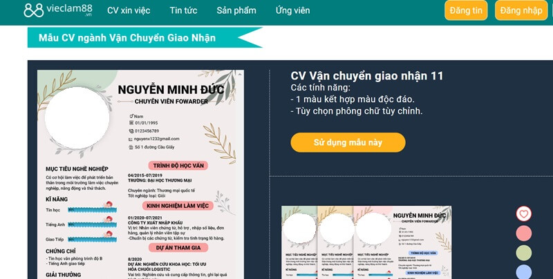 Tạo mẫu CV vận chuyển giao nhận với trang web Topcvai