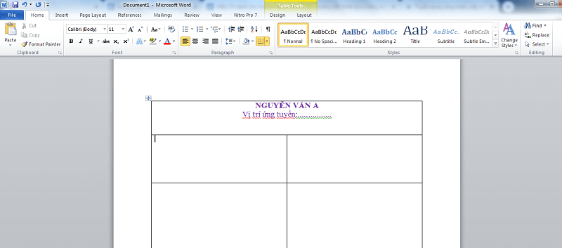 Nội dung cần thiết kế CV bằng word 