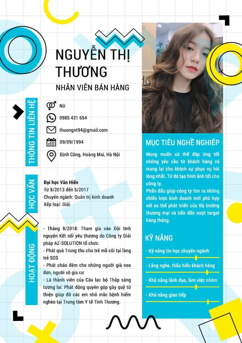 Mẫu CV xin việc bán hàng thời trang