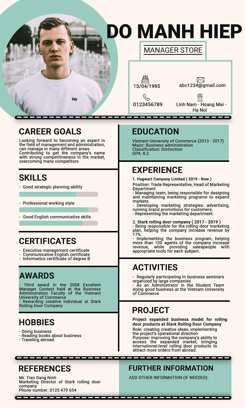 Phần thông tin cá nhân trong mẫu CV tiếng anh chuyên nghiệp