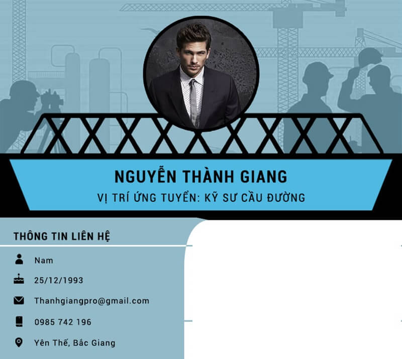 Phần thông tin cá nhân trong CV giao thông vận tải cầu đường