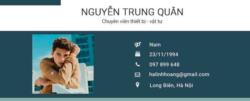 Phần thông tin cá nhân trong CV thiết bị vật tư