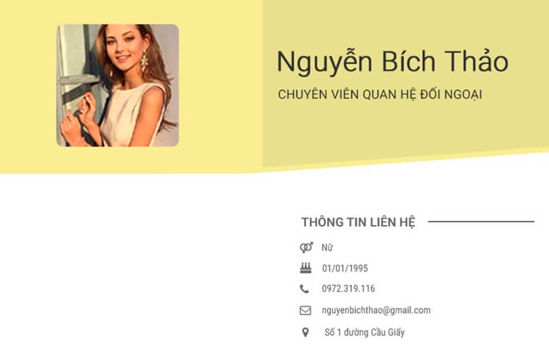 Phần thông tin cá nhân trong CV quan hệ đối ngoại