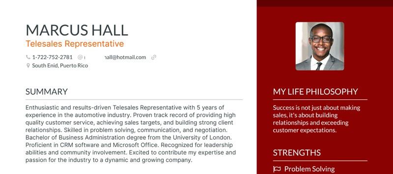 Phần thông tin cá nhân trong CV xin việc Telesales