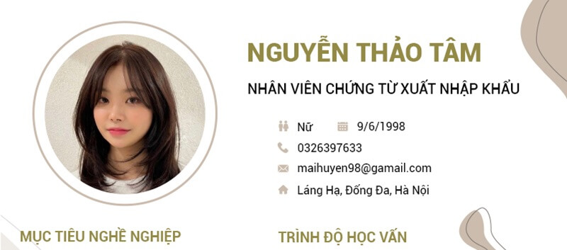 Phần thông tin cá nhân trong bản CV Logistic