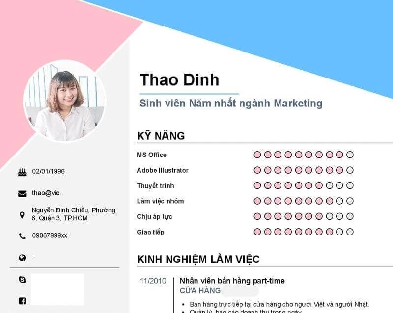 Phần thông tin cá nhân trong CV xin việc Part-time