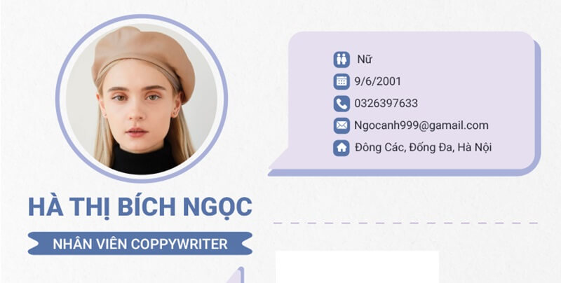 Phần thông tin cá nhân trong CV xin việc Copywriter