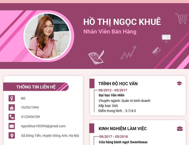 Phần thông tin cá nhân trong CV xin việc nhân viên bán hàng