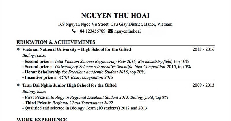 Mục thông tin cá nhân